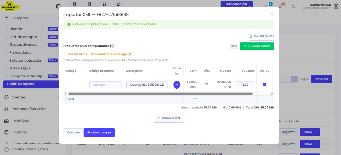 SIRE — registro de compras y ventas