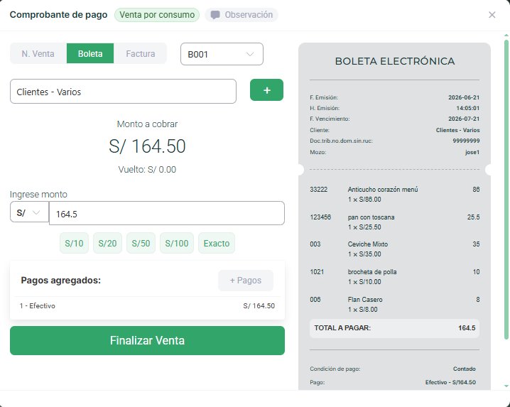 Cobro con boleta electrónica